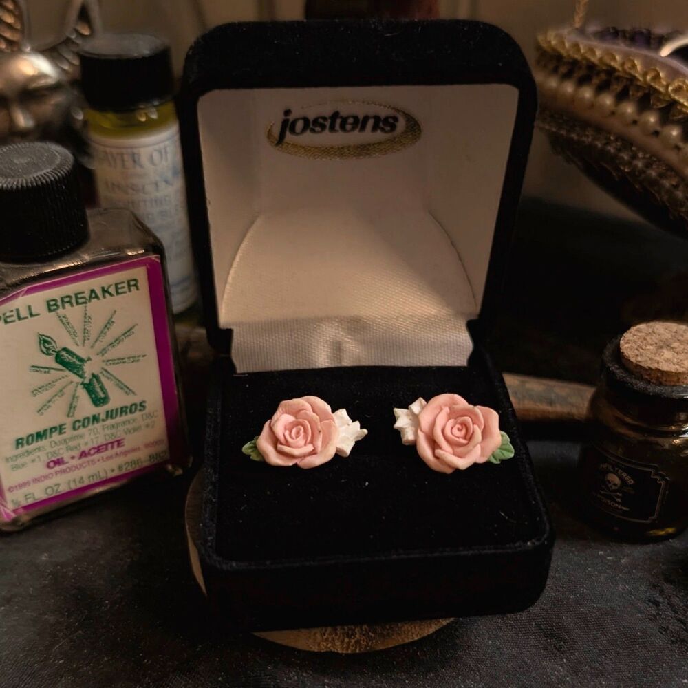 Vintage Pink Rose Flower Tiny Stud Earrings